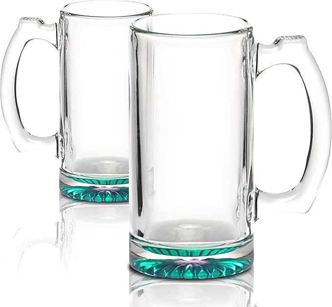 12 Libbey Beer Mugs Set, 12 oz. - Groomsmen Glassware - Green