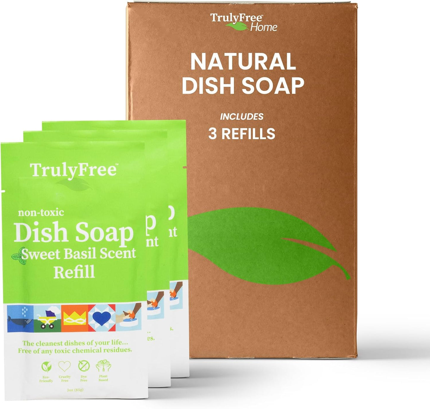 Natural Concentrated Dish Detergent Dishwashing Liquid | Plant-Based Dish Soap | Sweet Basil Fresh Scent | Pack of 3