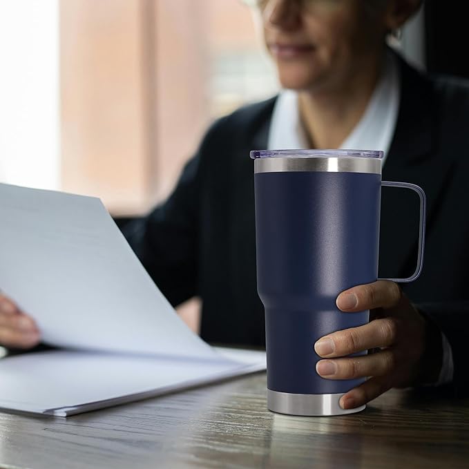 20 oz Tumbler with Handle and Lid, Stainless Steel Tumbler Insulated Travel Coffee Mug, Spill Proof Double Wall Vacuum Tumbler Cup Keep Drink Hot & Cold, Navy, 6 Pack