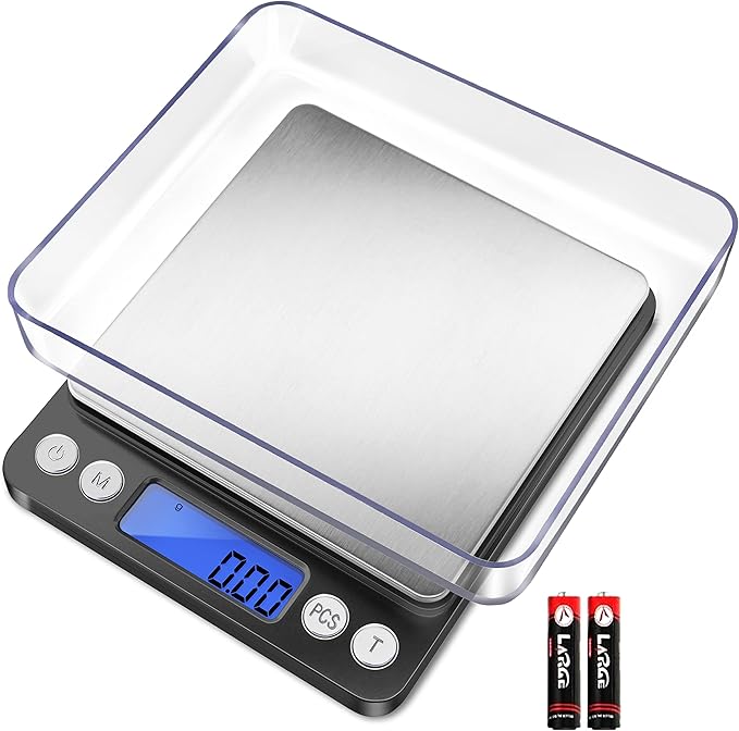 Fuzion Digital Gram Scale with 2 Trays, 500g/ 0.01g Small Jewelry Scale, 6 Units Gram Scales Digital Weight Gram and Oz, Tare Function, Digital Herb Scale for Food, Mini Reptile