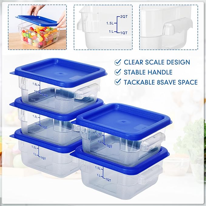 Lallisa 8 Pcs 2 Quart Food Storage Containers with Lids Clear Square Polycarbonate Marinating Container Dough Bucket with Lid(Blue)