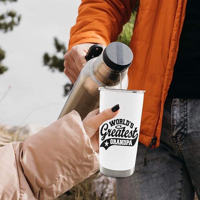 QASHWEY Grandpa Gifts Coffee Tumbler - Gifts for Grandpas, Grandpas Travel Tumbler Coffee Mug for Grandfather, World's Greatest Grandpa Stainless Steel Tumblers with Straw and Lid 20 oz