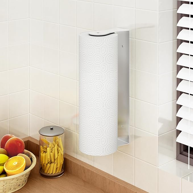 Paper Towel Holder Under Cabinet, Wall Mount Paper Towel Holder for Kitchen Bathroom, Stainless Steel, Adhesive or Screws, Silver
