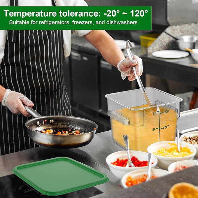 2 Pieces Square Food Storage Containers Polycarbonate Clear food Container with Lid Commercial Storage with Graduations for Commercial Kitchen Dough Marinating Meat(Green, 6 Qt)