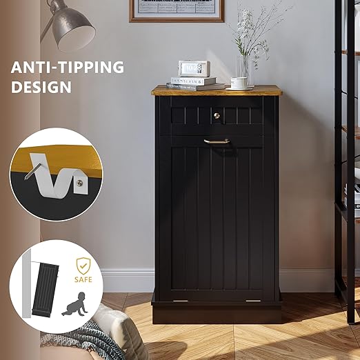 Tilt Out Trash Bin Cabinet Dog Proof Trash Can Holder Kitchen Island Without Garbage Bin or Tilt Out Laundry Hamper (Black)