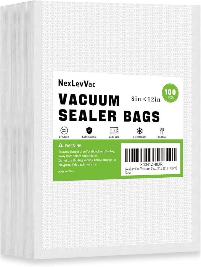 100 Quart Vacuum Sealer Bags - 8x12 Inch, Heavy Duty Commercial Grade for Food Saver, Seal a Meal, Sous Vide, Meal Prep, Freezer Storage