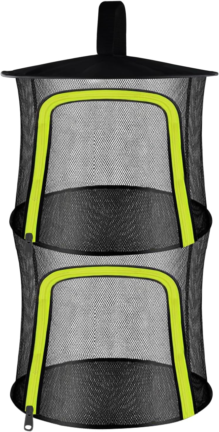 2 Layer Herb Drying Rack, Small Herb Drying Rack Hanging Mesh, Foldable Fish Drying Net with U-Shaped Zipper, Hooks, for Drying Herbs Plants, Flowers, Fruits, Food, Camping(2 Layers-11.81'')