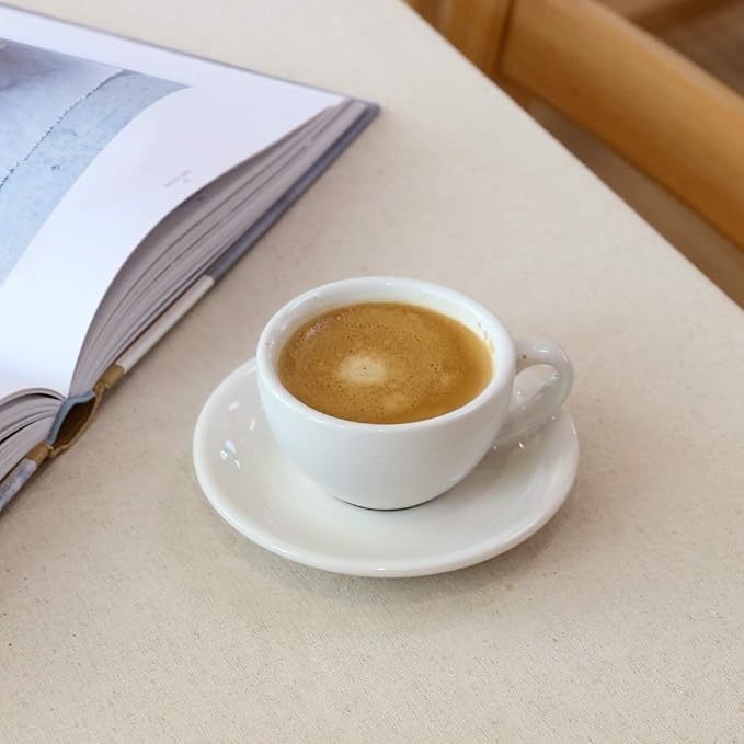 LE TAUCI 3 oz Espresso Cups with Saucers, Demitasse Coffee Cup for Shot, Lungo, Ristretto - 3 inch, Set of 4, White