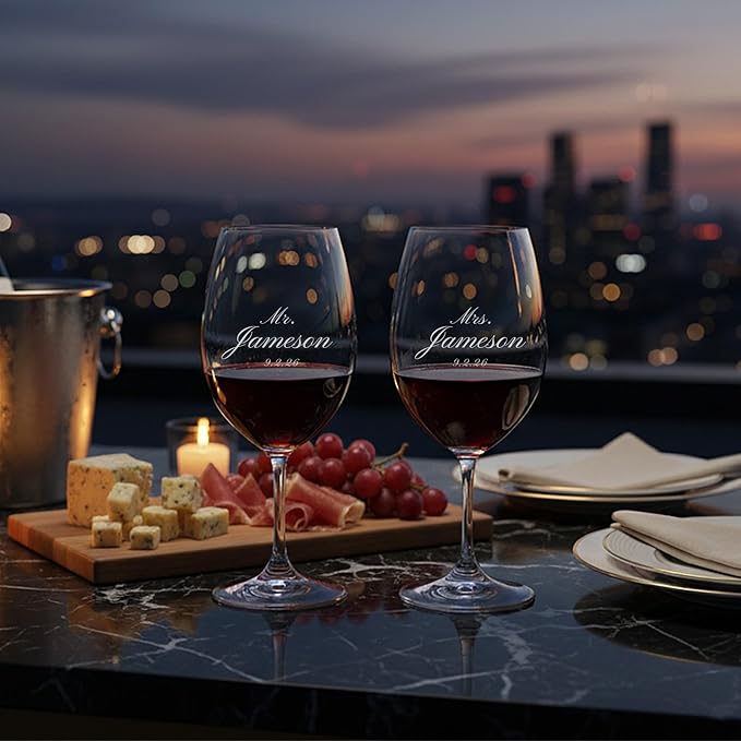 Riedel Personalized Ouverture Red Wine Glasses, Set of 2 Custom Engraved 12oz Crystal Wine Glasses for Cabernet, Merlot, Gift for Wine Lovers