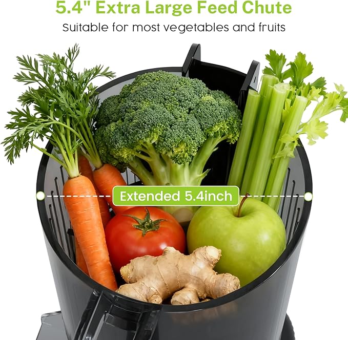 Kndko Cold Press Juicer, Premium Juicer Machines with 5.4" Extra Wide Feed Chute Juice Extractor Machine, High Juice Yield Slow Masticating juicer for Whole Vegetables & Fruits