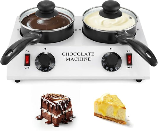 Electric Chocolate Melting Pot - Dual 1L Ceramic Non-Stick Pots, PTC Heating & Precision Thermostat (80W, 110V) for Home/Commercial Chocolate, Candy, Fondue & Hot Beverage