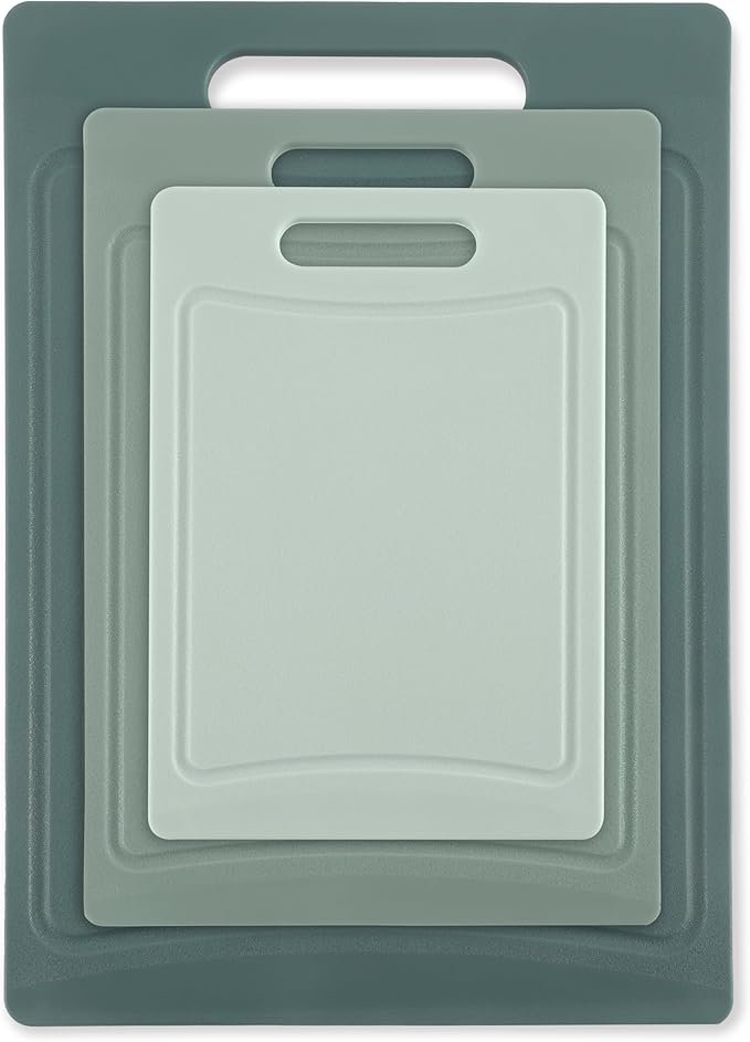 COOK WITH COLOR Non-Slip Cutting Board Set – Kitchen Essentials with Easy Grip Handle for Meat, Veggies, and Fruits, 3 Cutting Boards, Mint