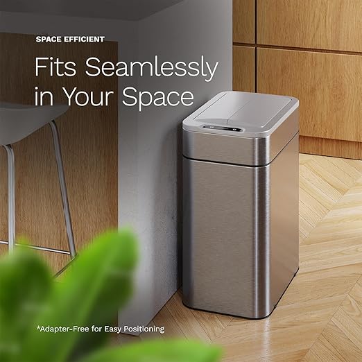 hOmeLabs - 13 Gallon Kitchen Trash Can - Retractable Automatic Sensor Butterfly Lid, Space-Saving Design, Easy to Clean, Battery-Operated with Batteries Included - Stainless Steel