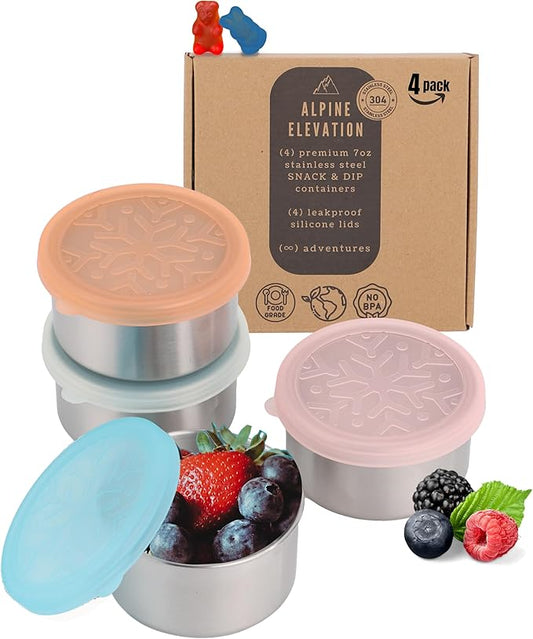 4x7.4oz Stainless Steel Snack Containers with 4 Lids - 8pcs | Metal Food Storage | Dip and Condiment Containers | Stainless Steel Mini Container