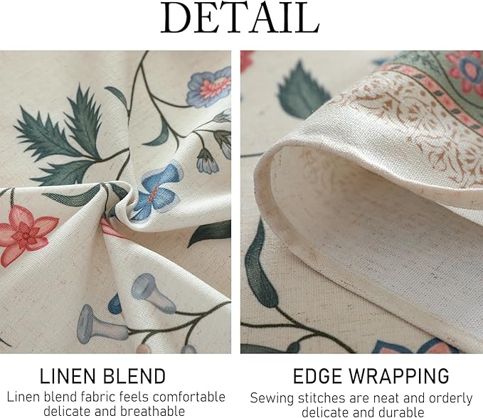 French Tablecloth for Square Tables,Linen Table Cloth with Pink Flowers and Leavs Pattern,Heavy Durable Table Cover for Dining Thanksgiving Kitchen Decor Party Christmas,67"*67"