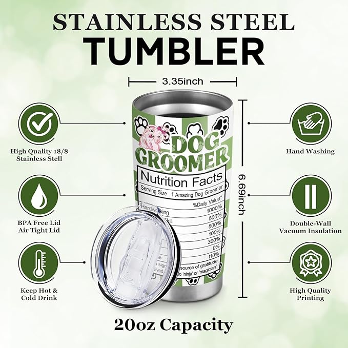 Dog Groomer Gifts for Women, Pet Hairstylist Tumbler Stainless Steel 20oz, Dog Hairstylist Thank You, Pet Groomer Appreciation Gift for Women Men, Birthday Christmas Gifts