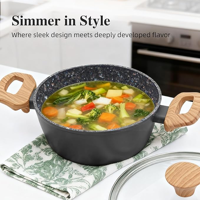 3-Piece Nonstick Cookware Set, 8.5 Inch Frying Pan & 2 Pots with Lids | PFAS & PFOA Free Non-Toxic Coating | Induction Compatible, Dishwasher Safe | Pots and Pans Set for Beginner Kitchen