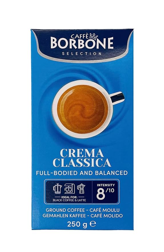 CAFFÈ BORBONE Ground Coffee - 8.8 oz Freshly Roasted Miscela Nobile (Blu) Blend for Espresso Machines Intensity 8.5/10, Strong and Sweet Made in Italy