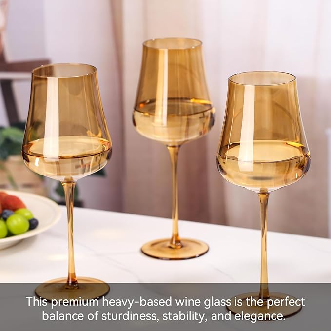 Amber Wine Glasses Set of 6-18oz Hand Blown Colorful Wine Glasses Unique Gift for Birthday,Wedding, housewarming