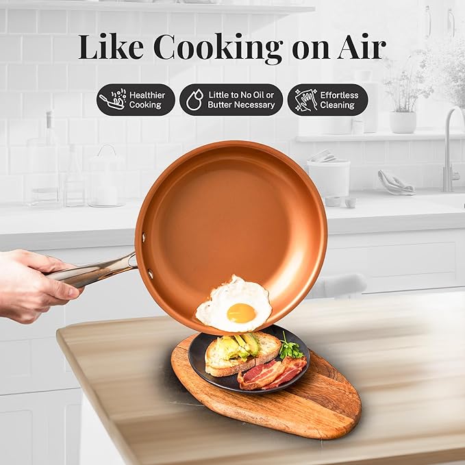 Gotham Steel 12 Pc Ceramic Cookware Set Nonstick, Ceramic Pots and Pans Set Non Stick with Steamer for Cooking, Non Toxic PFOA PFOS Free, Ergonomic Stay Cool Handles, Oven & Dishwasher Safe, Copper