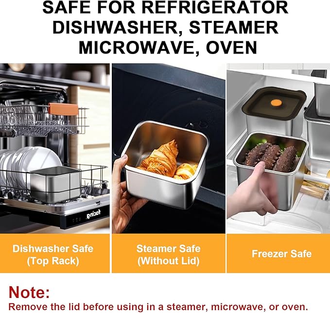 YUPER Stainless Steel Food Containers, Meal Prep Container Bacon Cheese Container for Refrigerator, Stainless Steel Containers with Lids Fruit Lunch Storage, 2 Pack (88+162OZ)