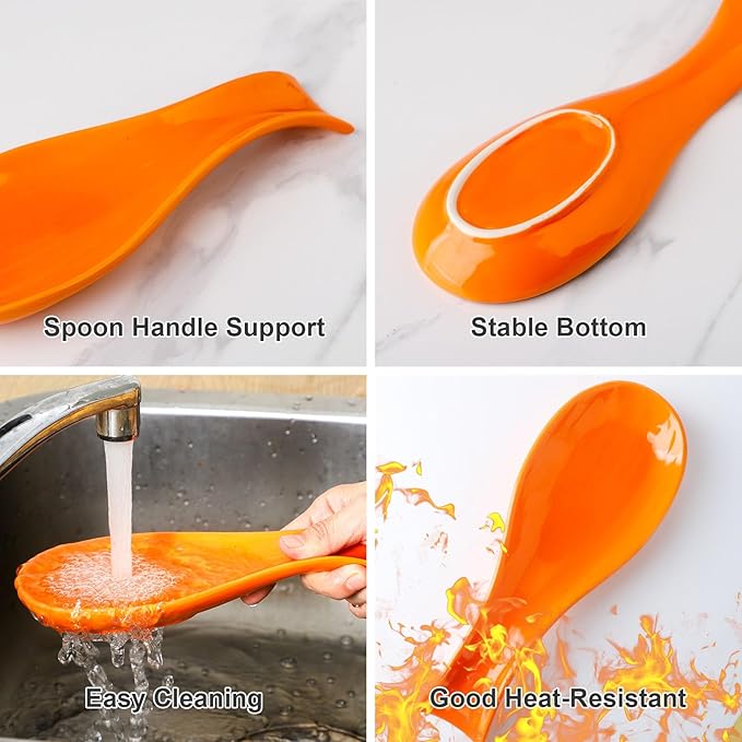 Hasense Spoon Rest for Stove Top, Cooking Spoon Holder for Kitchen Counter, Porcelain Utensil Rest for Spatula, Ladle and Tong, Modern Classic Kitchen Coffee Bar Decor, Orange