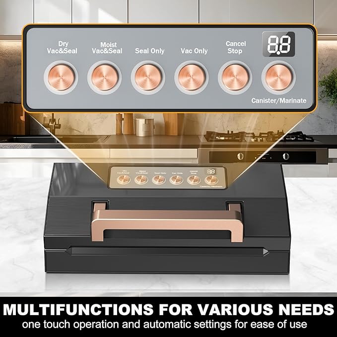 5.0 Precision Food Vacuum Sealer Machine, Commercial Full Automatic Vacuum Sealer Machine, Deluxe Powerful Vacuum Sealing System, Double Heat Seal, Built-in Cutter&Storage, 2 Bag Rolls&Hose,Sous Vide