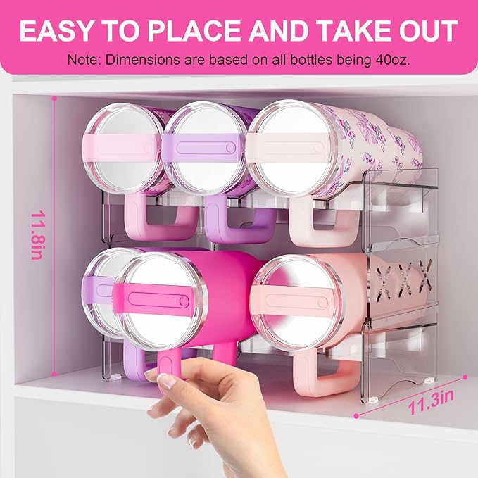 JYPS Water Bottle Tumbler Organizer，Stackable Stanley 40oz with Handle Cup Organizer, Large Water Bottle Holder Stanley Cup Accessories for Pantry Cabinet Kitchen Organizers and Storage