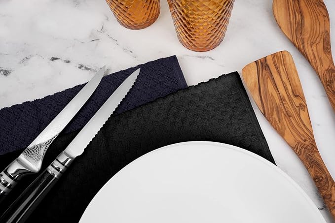 Wealuxe Super Absorbent Kitchen Towels 12 Pack - Premium 100% Cotton Kitchen Towels, 450GSM Thick Machine Washable Navy Dish Towels for Kitchen Drying, Cleaning, Dobby Weave, Unmatched Quality