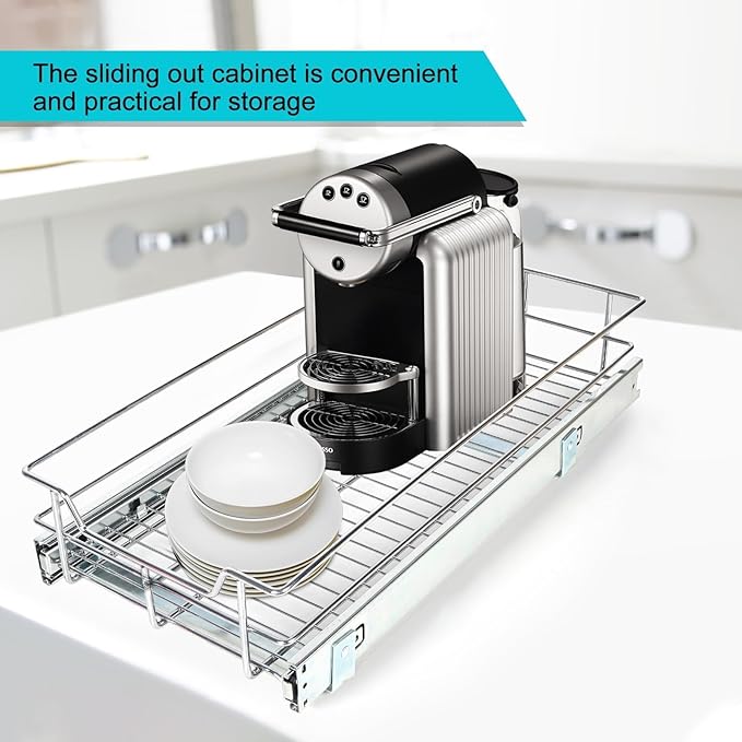 Pull Out Cabinet Organizer 14" W X 17" D, Slide Out Drawers For Kitchen Organizers and Storage, Pull Out Drawers For Cabinets Capacity Heavy Duty Caddy, Cabinet Shelves Chrome-Plated, Bathroom Pantry