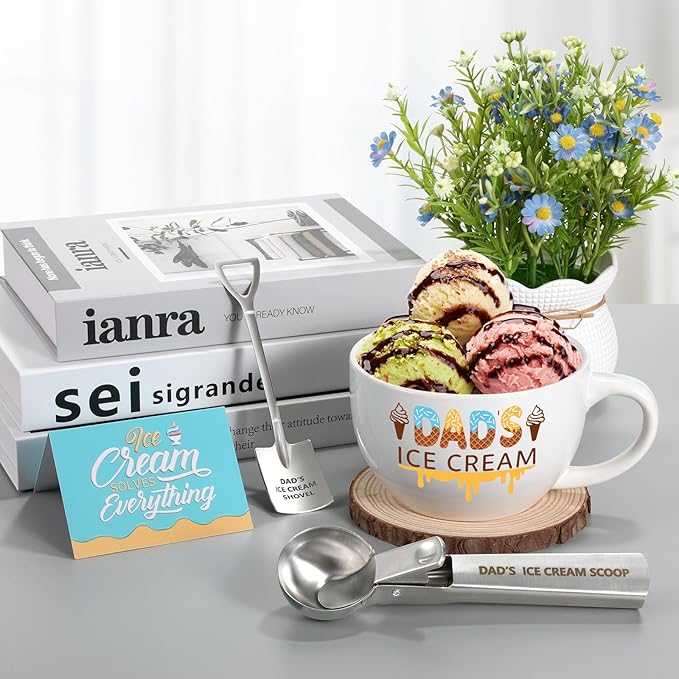 Fathers Day and Xmas Gadget - Ice Cream Bowl and Scoop Set for Daughter, Son, Ideal Gift