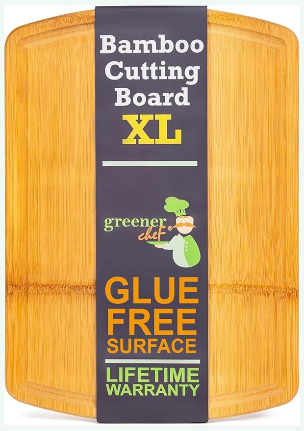 FSC-Certified Extra Large Bamboo Cutting Board Featuring 18 Inch Glue-Free Surface™ – XL, Non-Toxic Wooden Board for Family Kitchens, Butcher Block Style Food Prep with Lifetime Replacements