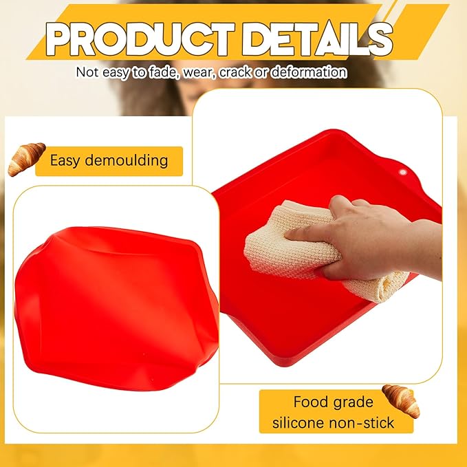 Geetery Set of 4 Silicone Square Cake Pan Silicone Brownie Pan Nonstick Baking Mold for Muffin Bread Rice Crispy Lasagna Pie, Red (10 x 8 x 1.6 Inches)