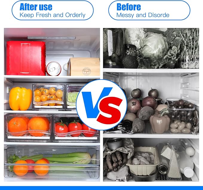 Refrigerator Drawers Pack of 2 With Pull Out Stackable Fridge Organizer Bins, Clear Cabinet Organizers for Kitchen Pantry Food Containers Produce Storage (2 Drawer,Medium)