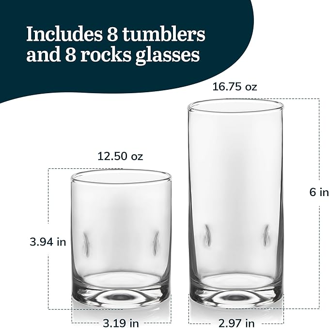 Libbey Impressions 16-Piece Tumbler and Rocks Glass Set
