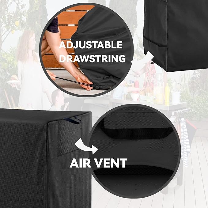 Outdoor Dining Table Cover - Heavy Duty Waterproof Cover for Patio Metal Steel Slat Table, Compatible 60" x 38" Black