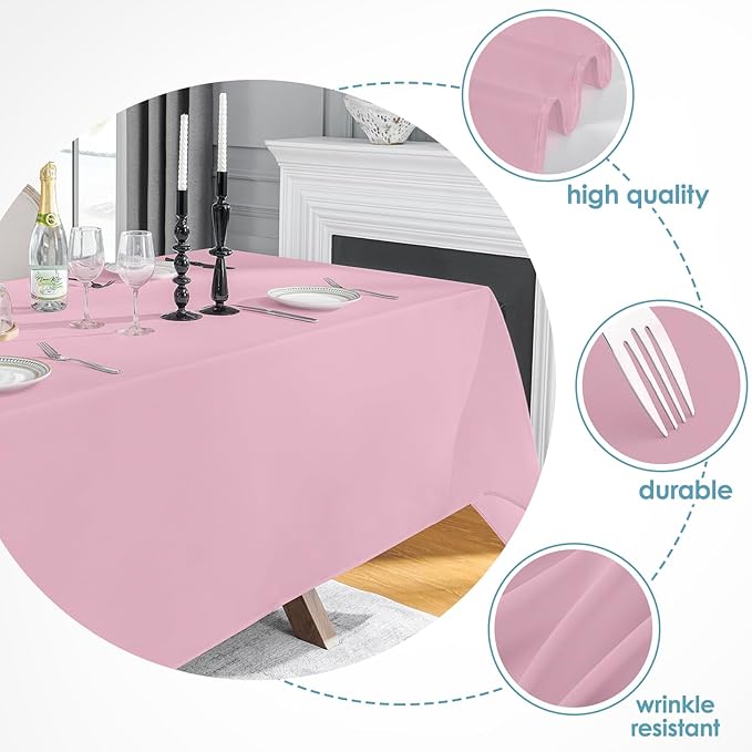 VidaFete Tablecloth 2 Pack 90 * 132inch Rectangle Table Cloth Polyester, Stain Wrinkle Resistant Polyester Dining Table Cover for Kitchen Dinning Party Wedding Rectangular Buffet Decoration(Pink)