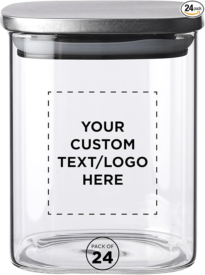 DISCOUNT PROMOS Custom Branson 30 oz. Square Storage Jars Set of 24, Personalized Bulk Pack - Durable Kitchen Organization, Home Decor Essentials, Food Storage Solutions - Clear