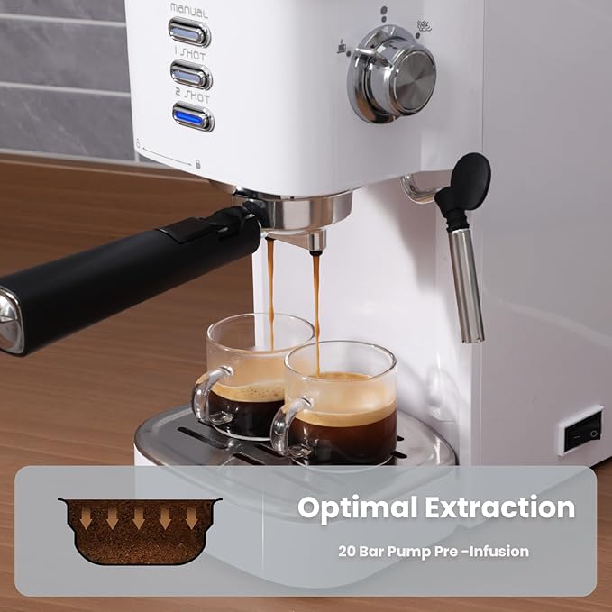 Gevi 20 Bar Professional Espresso Machine for Home, Compact with Milk Frothing Steam Wand, Adjustable Single & Double Shot, Gift for Coffee Lovers, Mom & Dad