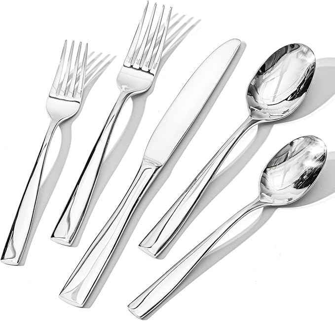 HIKAA 40-Piece Silverware Set for 8, Heavy Duty Stainless Steel Flatware Cutlery Set For Home Kitchen Restaurant Hotel, Kitchen Utensils Set, Mirror Polished, Dishwasher Safe