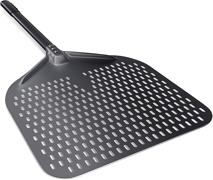 14" Perforated Pizza Peel, 14" x 16" Lightweight Aluminum Pizza Turning Peel, Commercial Pizza Paddle, 34 Inch Overall