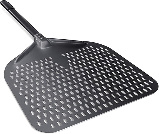 14" Perforated Pizza Peel, 14" x 16" Lightweight Aluminum Pizza Turning Peel, Commercial Pizza Paddle, 34 Inch Overall