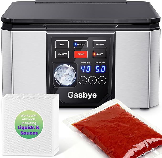 Chamber Vacuum Sealer – 5.28QT Large Chamber, Replaceable 11.5" Sealing Bar with Double Seal, Perfect for Meats, Soups, Sauces & Liquids, Includes 30 Pre-Cut Vacuum Bags, Stainless Steel