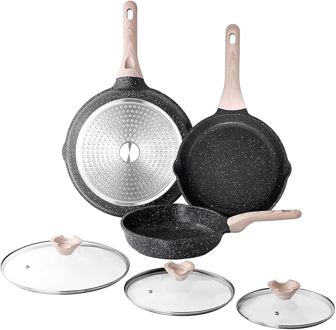 Kordisen Nonstick Frying Pan Set with Lids, 3 Piece Skillet Set, Healthy Induction Cookware Cooking Pan, Stay-Cool Handle, Compatible with All Stovetops, PFOA Free (9.5, 11, 12.5 Inch)