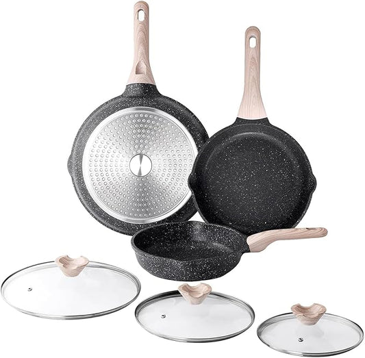 Kordisen Nonstick Frying Pan Set with Lids, 3 Piece Skillet Set, Healthy Induction Cookware Cooking Pan, Stay-Cool Handle, Compatible with All Stovetops, PFOA Free (9.5, 11, 12.5 Inch)