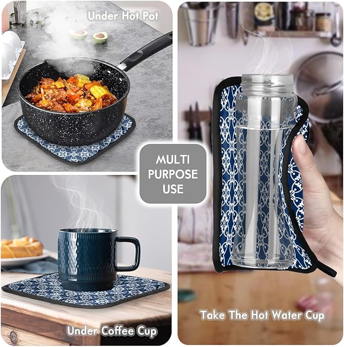 Oven Mitts Pot Holders Set 3 for Kitchen, Retro Mandala Insulation Oven Gloves Heat Resistant Pot Pads Cook Essentials Accessories for BBQ Baking Cooking Kitchen Decor Gifts for Women