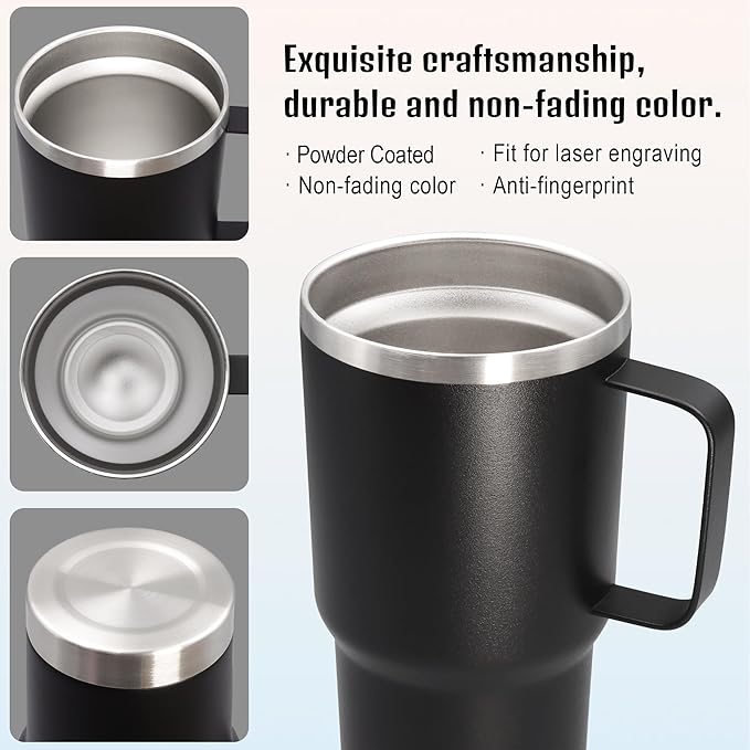 20 oz Tumbler with Handle and Lid, Stainless Steel Tumbler Insulated Travel Coffee Mug, Spill Proof Double Wall Vacuum Tumbler Cup Keep Drink Hot & Cold, Black, 6 Pack