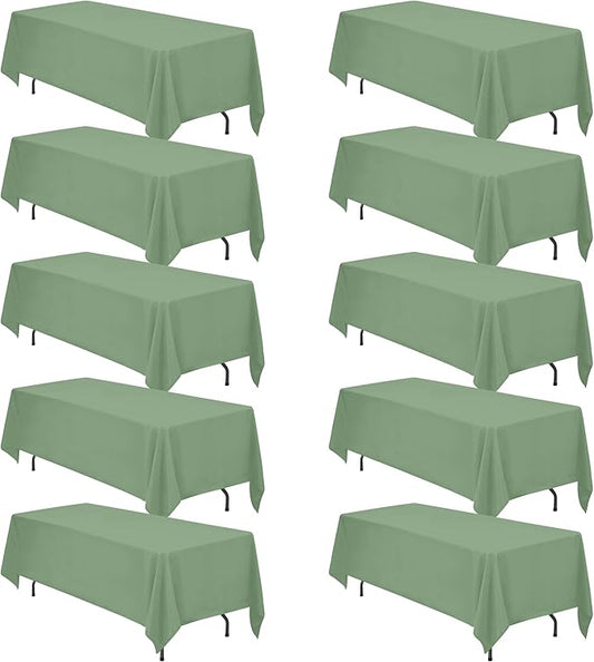 BRILLMAX 10 Pack Sage Green Tablecloths 70 x 120 Inch for 6ft or 8ft Rectangle Tables - Rectangular Bulk Linen Polyester Fabric Washable Cloth Cover for Wedding Reception Banquet Birthday Party