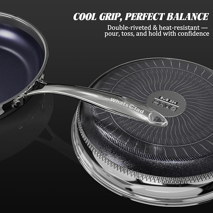 10" Hybrid Ceramic Nonstick Frying Pan, 3-Ply Stainless Steel Skillet, 2-Layer Coating, PFAS & PTFE Free, 9H Hardness & Corrosion Resistance, Dishwasher Safe, Induction Compatible-Dark Blue