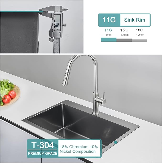 28x18 inch Drop in Kitchen Sink Black - 18 Gauge Top mount Bar Sink Single Bowl, 9 inch Deep Stainless Steel Overmount Sinks Handmade with Strainer